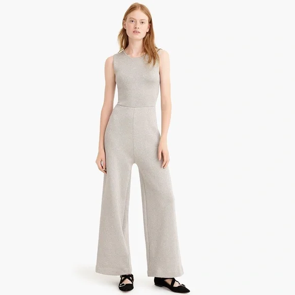 New J.CREW $188 Madison Silver Shimmer Sleeveless Lurex Jumpsuit with Velvet Tie - Picture 2 of 6